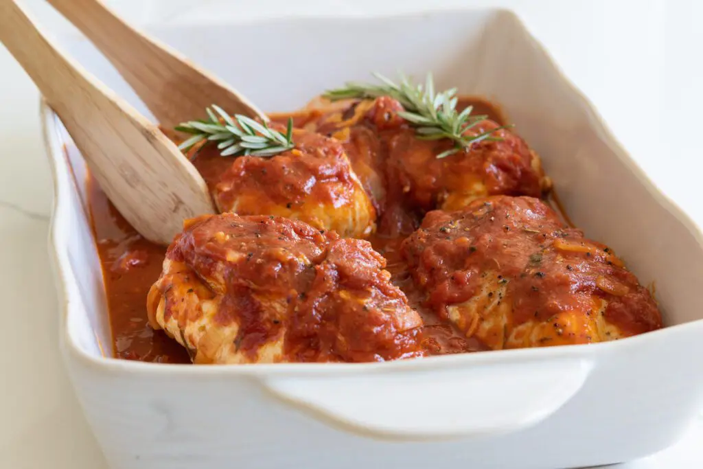 Large pan of stuffed chicken