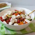 Greek Salad in a white bowl