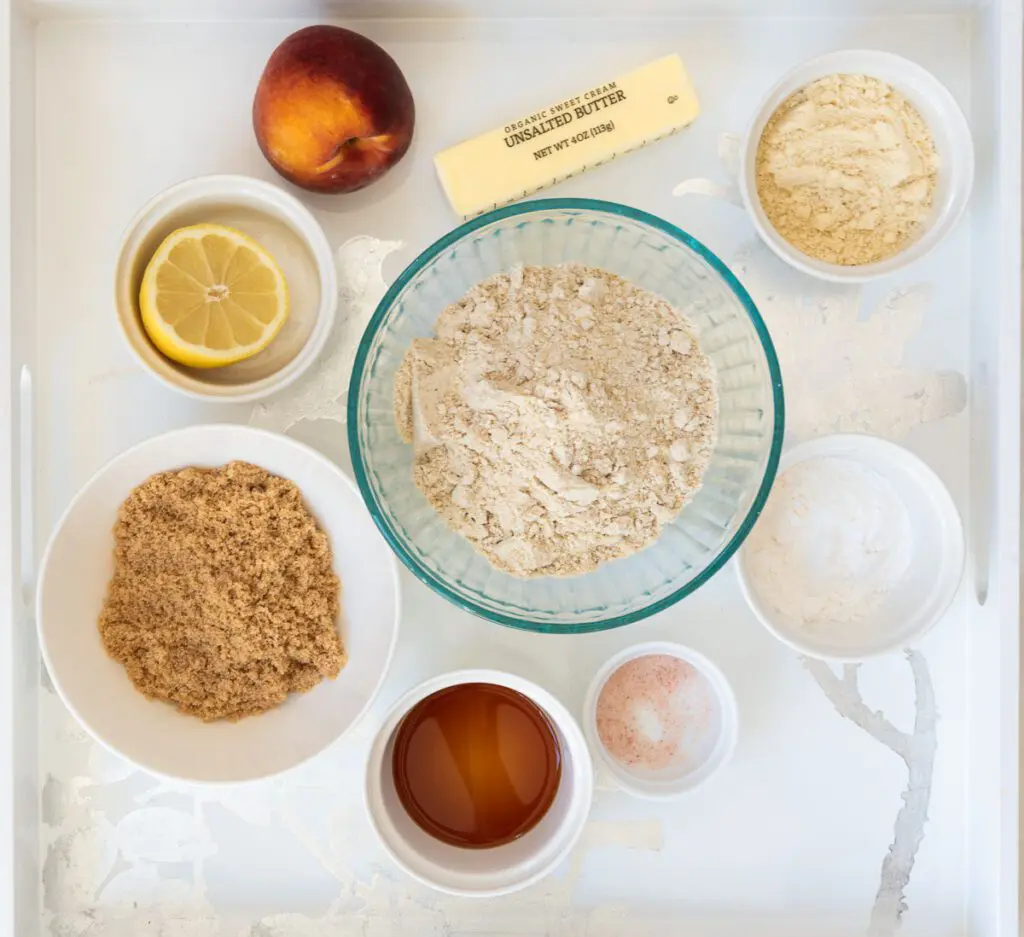 Flour, Sugar, Butter, Vanilla, Lemon, Salt on a tray