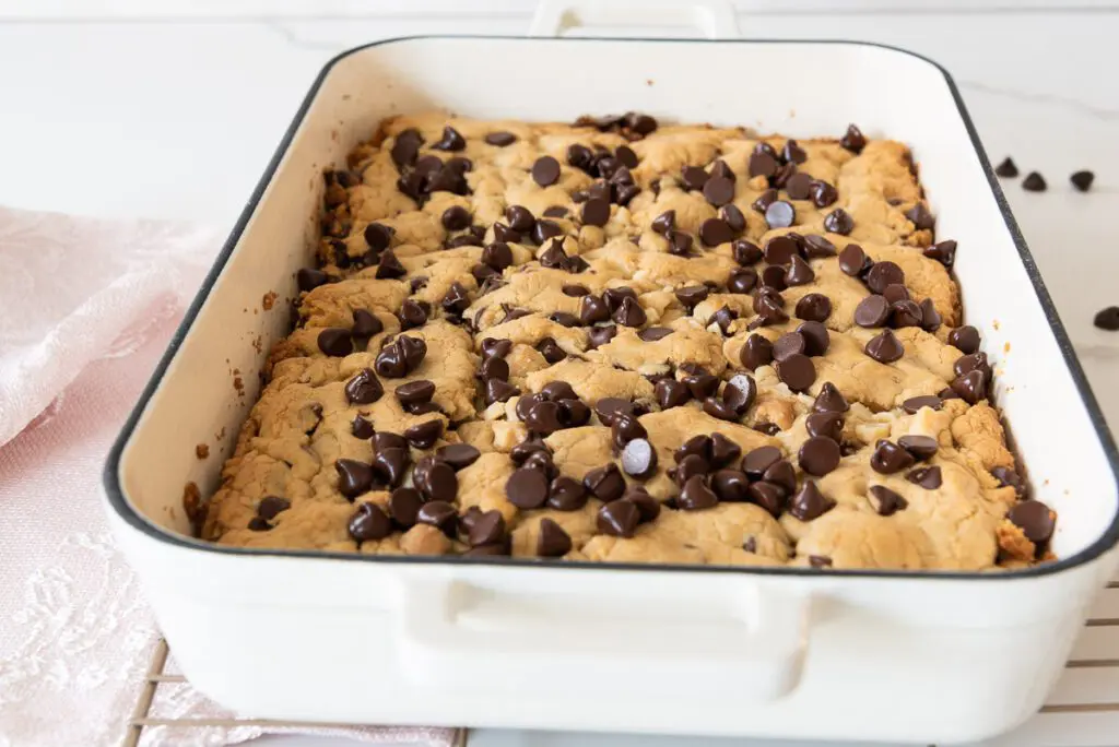 Pan of Gluten Free Cookie Bars with Chocolate Chips