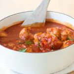 Mediterranean Chicken Stew in white pot