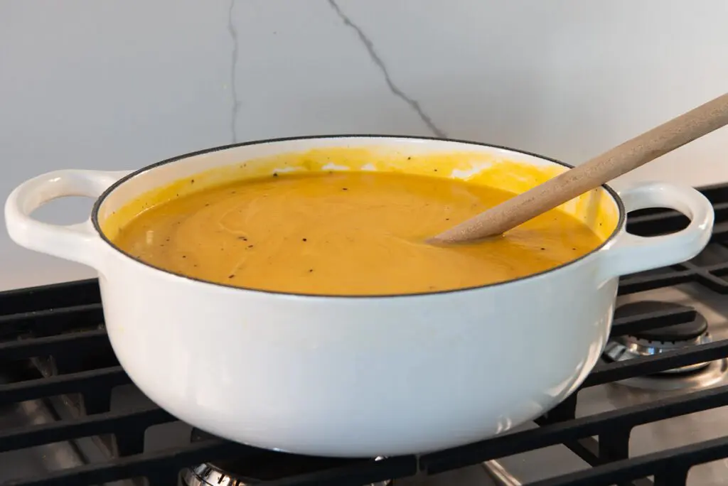 White Pot of Pureed Butternut Squash Soup