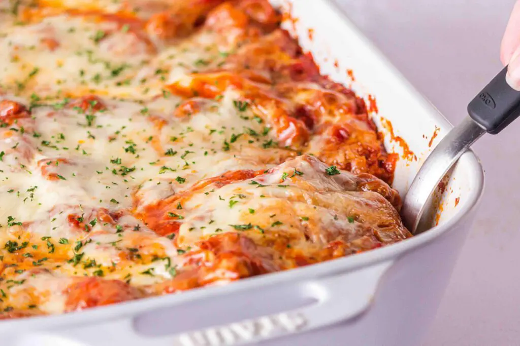 Gluten-Free Turkey Lasagna in white pan