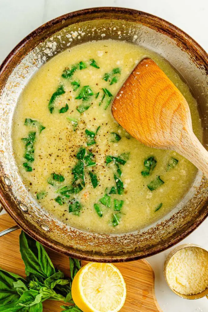 Stir in the bail in the lemon butter sauce