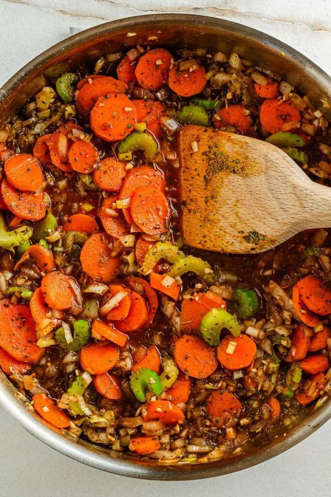 Saute vegetables for Italian Beef Short Ribs