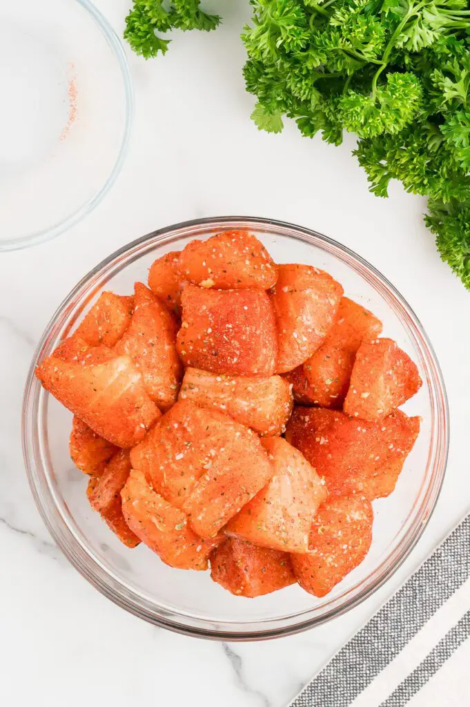 Dredge salmon in seasoning for salmon recipe