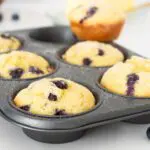 Pan of gluten free blueberry muffins