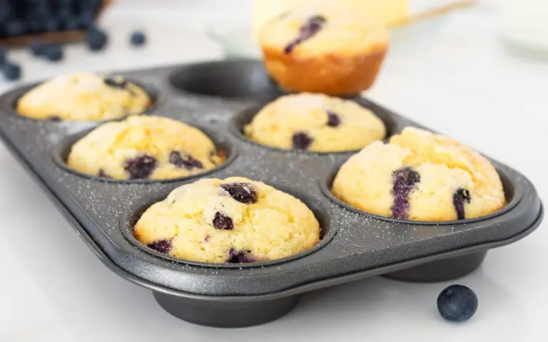 Pan of gluten free blueberry muffins