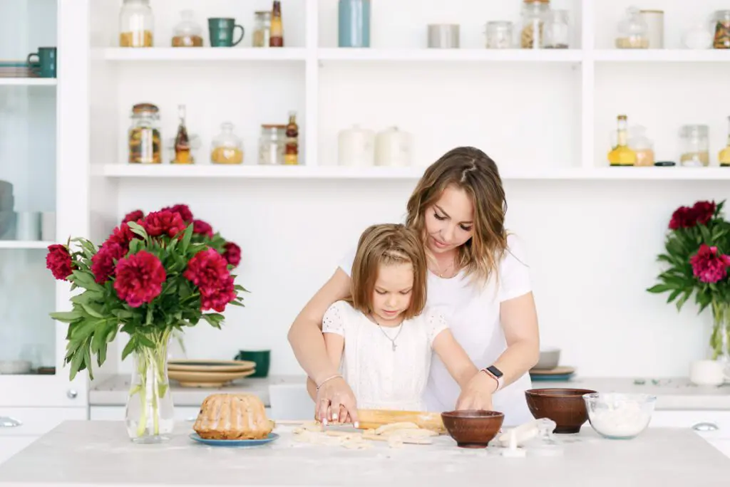 Mom and daughter cooking in Celiac Safe Kitchen.