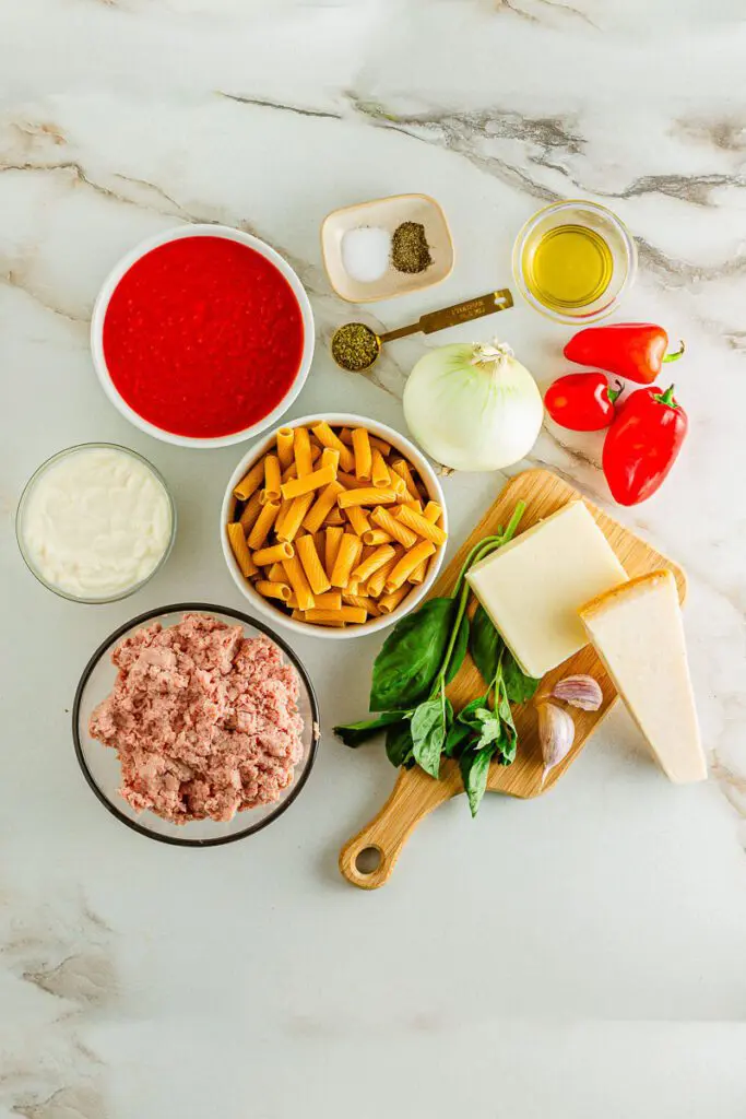 Ingredients for Gluten Free baked Ziti