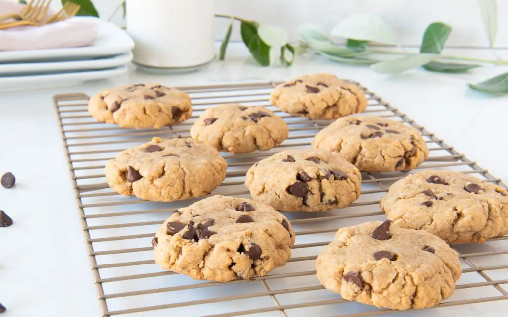 Gluten Free Peanut Butter Chocolate Chip Cookies on Cooling Rack