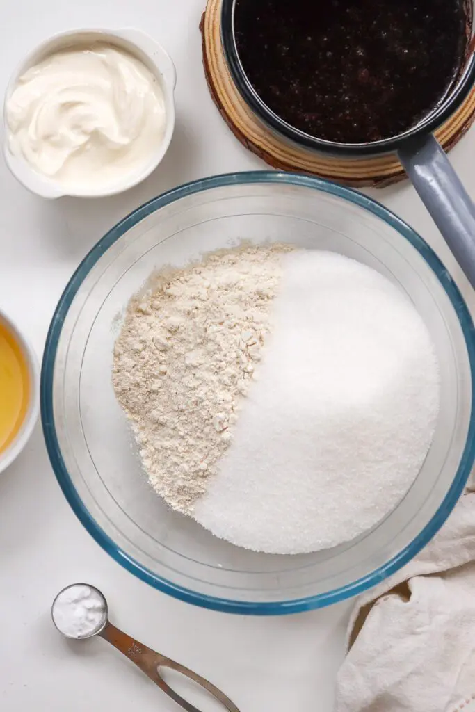 Mix Flour with granulated sugar and baking soda
