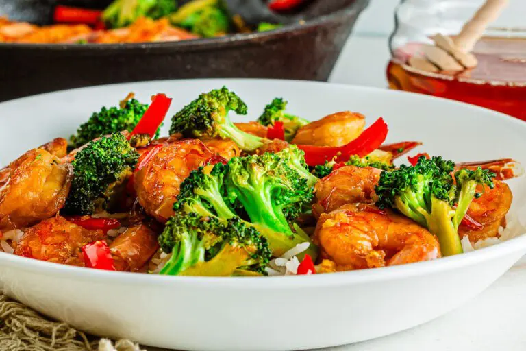 Pan of Gluten Free Honey Garlic Shrimp Recipe