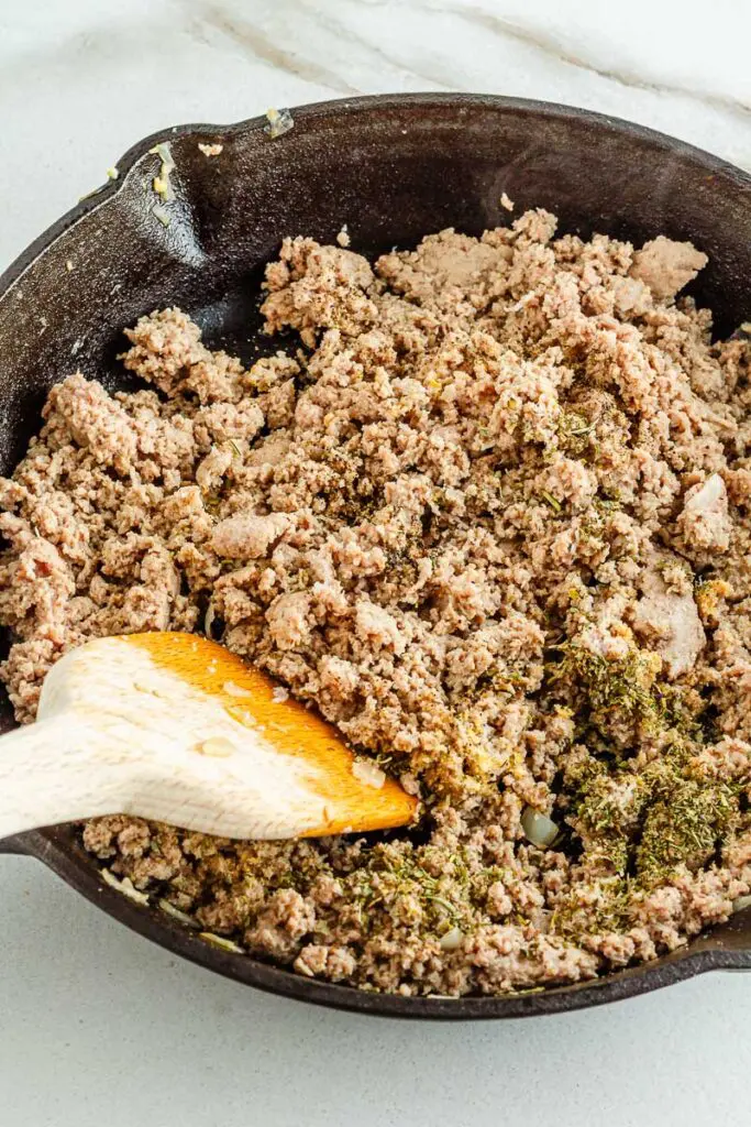 Mix spices with ground turkey skillet