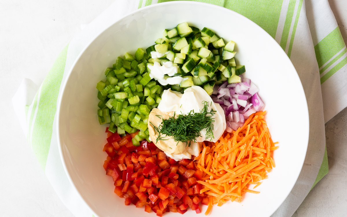 Assorted Chopped Vegetables and Herbs with Mayonnaise and Dijon Mustard 