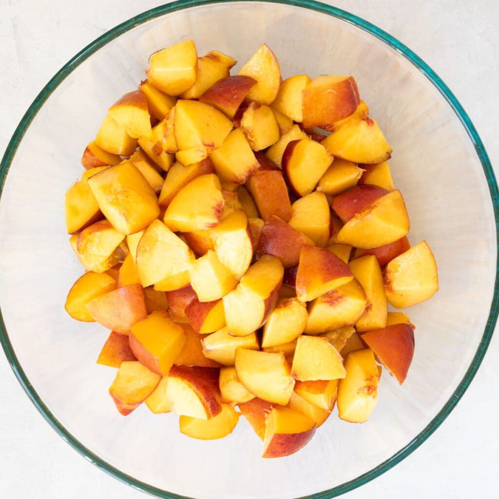 Bowl of Fresh Cut Peaches 