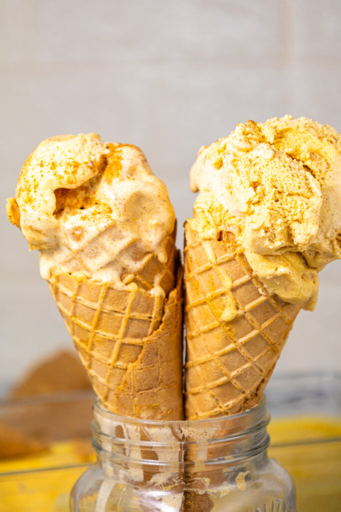 Pumpkin Maple Ice Cream in cones 