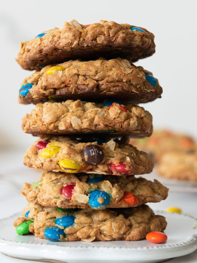 Gluten-Free Monster Cookies surrounded by Pumpkins