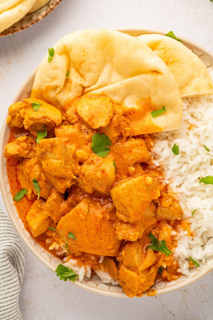 Bowl of rice and butter chicken 