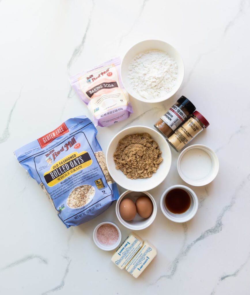Ingredients for Ginger Oatmeal Cookies 