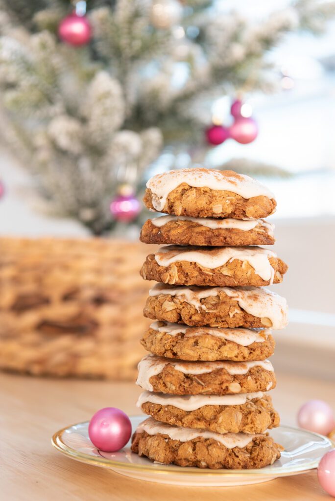 Tall stack of ginger spice oatmeal cookies 