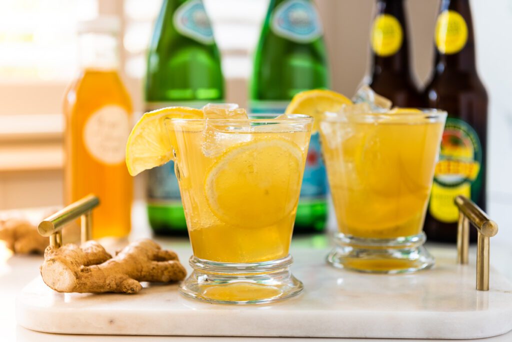 Gingerale Mocktail with Pelligrino, Ginger Honey Syrup and Ginger Beer