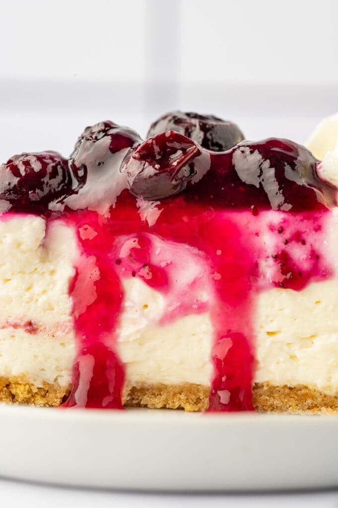 Slice of no-bake cheesecake from the side