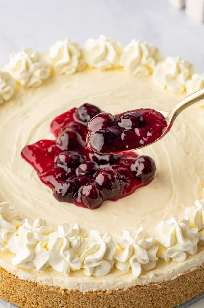 spoon compote into the center of the prepared cheesecake