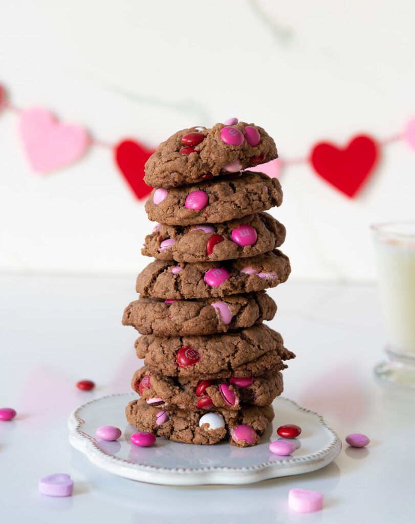 Stack of Valentines Gluten-Free Cookies with M&M's
