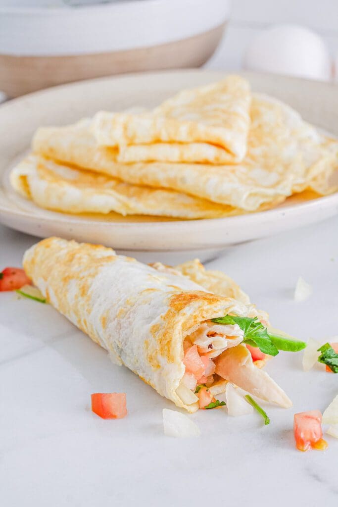 Egg White wrap filled with lunch meats 