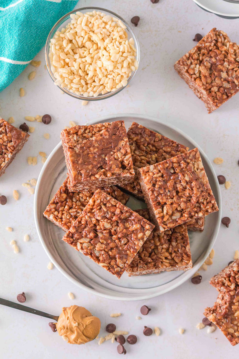 Plate of Peanut Butter Chocolate Peanut Bars 