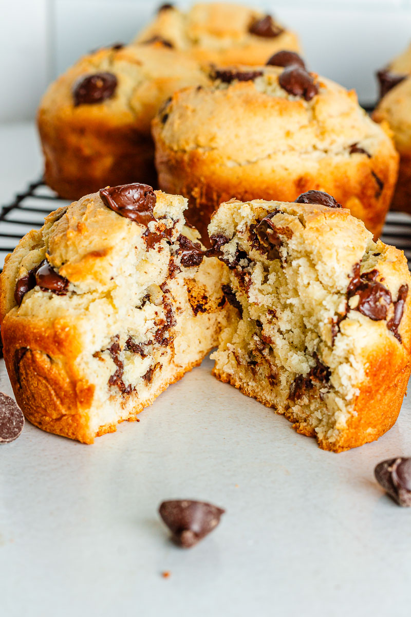 Gluten free chocolate chip muffins cut in half