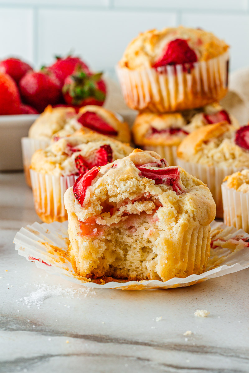 Stack of gluten free strawberry muffins